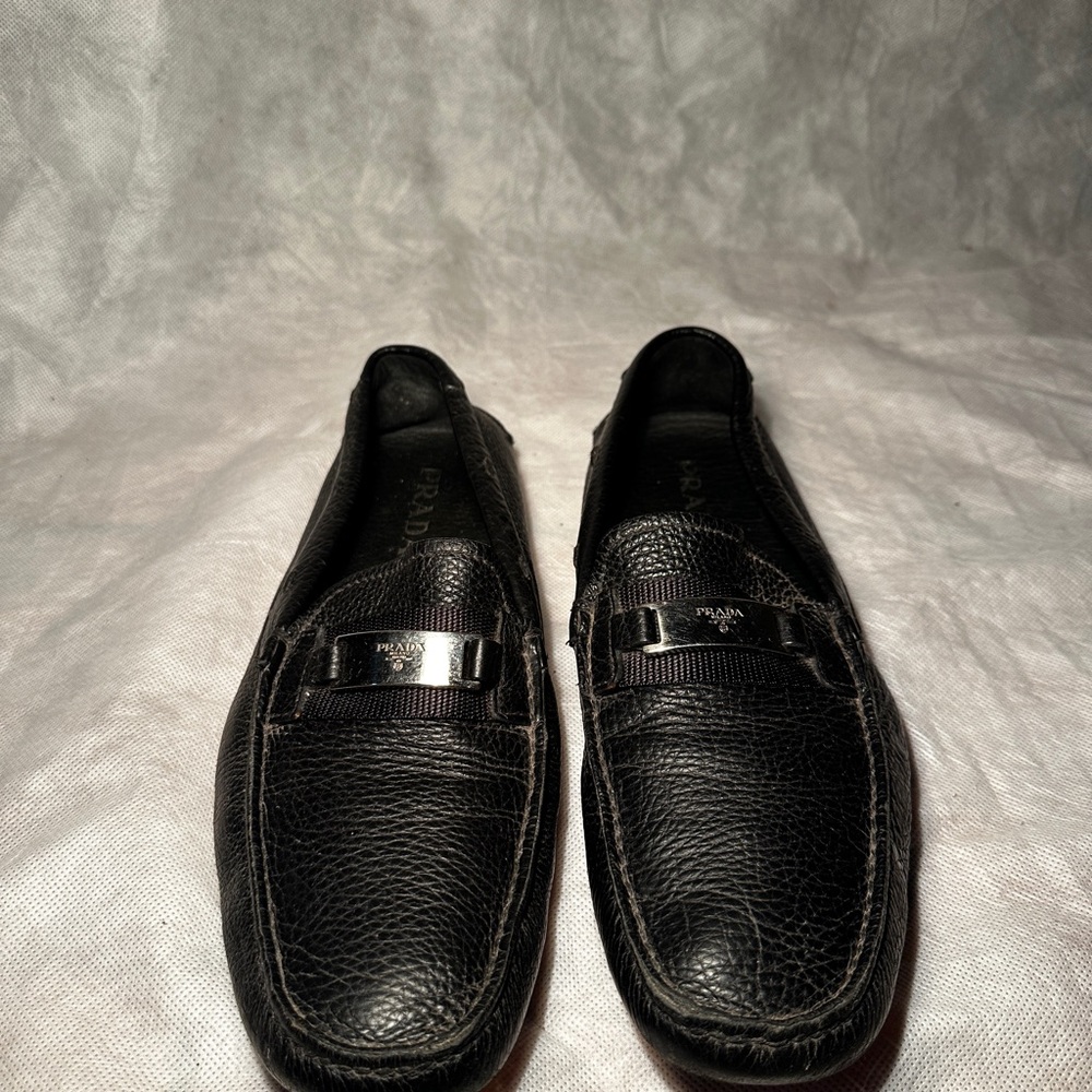 Prada Men's Textured Black Slip-On Loafers